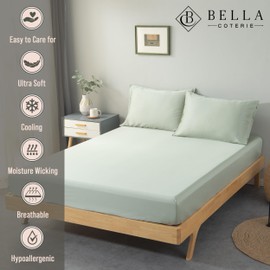 Bella Coterie Luxury Bamboo Queen Size Fitted Sheet | 100% Organically Grown Bamboo Viscose | Ultra Soft | Cooling for Hot Sleepers | 18" Deep Pocket [Sea Glass]