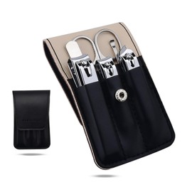 FatySuby Nail Clipper Set 6pcs Manicure Set Kit Personal Nail Clipper Kits Stainless Steel Grooming Kits Toenail Clipper Cutters Nail Care Tools with Leather Case, Dark Black