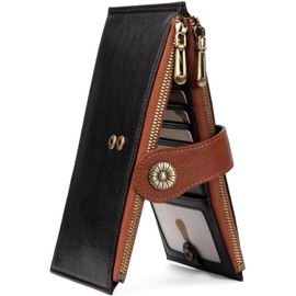 VEESKYEE Women's Wallet Slim RFID Blocking Multi Credit Card Holder Wallet with Double Zipper Pocket Black Brown