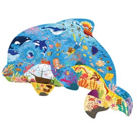 PINU Jigsaw Puzzles for Kids Ages 3-5, 6-8, 8-10, Children Colorful Fun Animal Shaped Puzzle Learning Educational Toys Gifts Games for Boys and Girls (Dolphin-108 PCS)