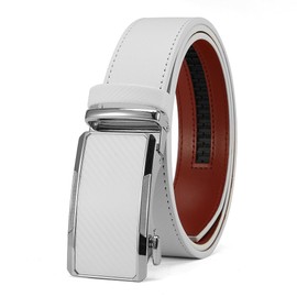 DOOPAI Men's Automatic Leather Belt with Ratchet for Business Suit, 35 mm Wide, Adjustable Size, 03 White Belt De