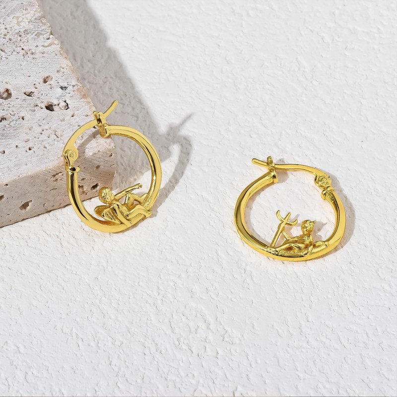 Plikin Angel Devil Mismatched Earrings for Women 14K Gold Plated