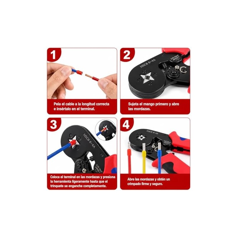 Kit Pinza Crimpadora 1800 Terminales Profesional Hsc8 6-4a Con Ferrules