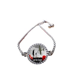 Lest We Forget Spitfire Poppy Military Silver Colour Bracelet With Diamantes And Gift Box