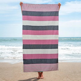JnB Ultra-Absorbent 100% Cotton Bath Towel - Ideal for Beach & Travel, Quick-Dry, Lightweight | Fast Drying | Multi-Purpose Towels | Striped (Pink)