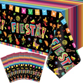 Dvaorc 6 Pack Cinco De Mayo Printed Fiesta Mexican Table Cover Fiesta Party Tablecloth Taco Night Table Cloth Mexican Themed Tablecloth Mexico Party Supplies 86 x 51 in (220 x 130cm)