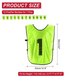 PATIKIL Soccer Training Vest, 12 Pack Team Sports Pinnies Reversible Numbered Soccer Practice Pennies Jerseys Bibs with Belt for Children, 18 Inch Green