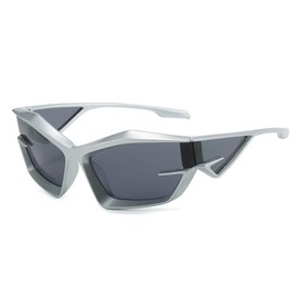 HYLLE Y2K Wrap Around Sunglasses for Men Women Trendy Design Futuristic Sports Fashion Eyewear (Silver/Grey)