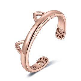 JewelryPalace Ring Cute Cat Paw Open Adjustable Ring 925 Silver, Cat Paw Print Silver Rings Women's 925 Rings Women, Women's Ring Sterling Silver Finger Girls, Gift Jewellery Rose Gold, Gemstone