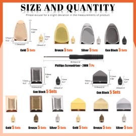 Tanstic 60 Sets 3 Styles 4 Colors Alloy Zipper Stopper with Screws, Zipper Ends Pull Top Stoppers Tail Clips, Rectangle Triangle Thumb Bottom Repair Replacement Pull End Tips for Zipper Repair