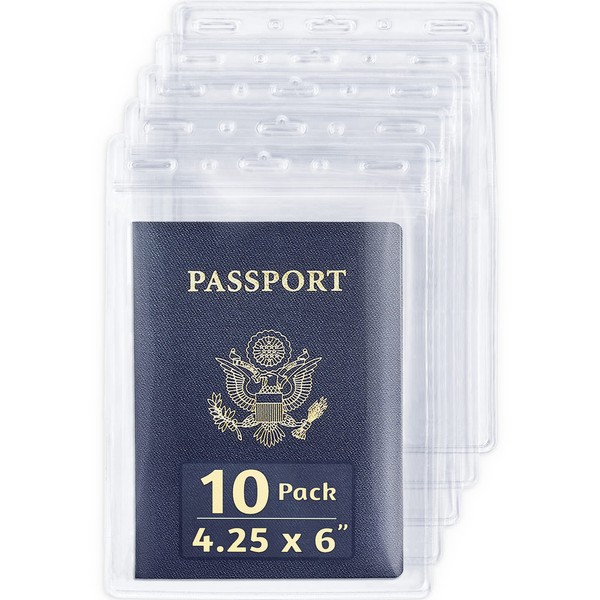 EcoEarth 4x6 Inch Passport & Card Holders with Soft Edge (Clear, 10 Pack), Extra Large (XXL) Vertical ID Holder, Resealable and Waterproof Identification Name Card Holder