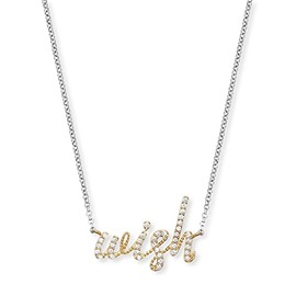Engelsrufer Women's Necklace Made of Sterling Silver and Gold-Plated Pendant with Wish Lettering - Set with 38 Zirconia Stones - Lobster Clasp - Adjustable in Two Lengths, 40 cm, Sterling Silver, No