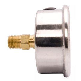DuraChoice 2-1/2" Oil Filled Pressure Gauge, SS Face, 1/4" NPT, Ctr Back Mount, 0-15PSI