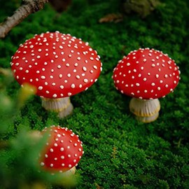 ZYWUOY 3Pcs Garden Mushroom Decor Statues, Garden Luminous Mushroom Ornaments Toadstool Outdoor Statues Red Cap Fungi