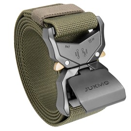 JUKMO Tactical Belt, Military Hiking Rigger 3.8 cm Nylon Web Work Belt with Heavy Quick Release Buckle - Green