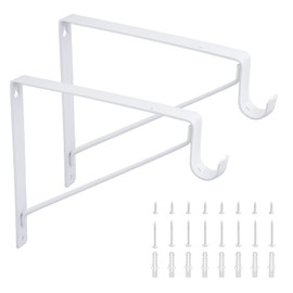 2 Pack Closet Shelf & Rod Brackets, Heavy Duty Closet Rod Bracket with Rod Holders, 11”x11”, 1-3/8” Dia White Wall Mount Clothes Hanger Closet Rod Support Bracket for Shelf Storage and Closet Rod