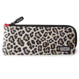 KUSSHI Neoprene Zipper Makeup Brush Pouch and Travel Pencil Case for Beauty Tools, Pencils, Brushes & Small Accessories - Makeup Brush Bag Pouch for Organization and Travel Items (Leopard/Red)