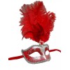 Masquerade Red Silver Venetian Mask Feather Masquerade Mardi Gras 12"