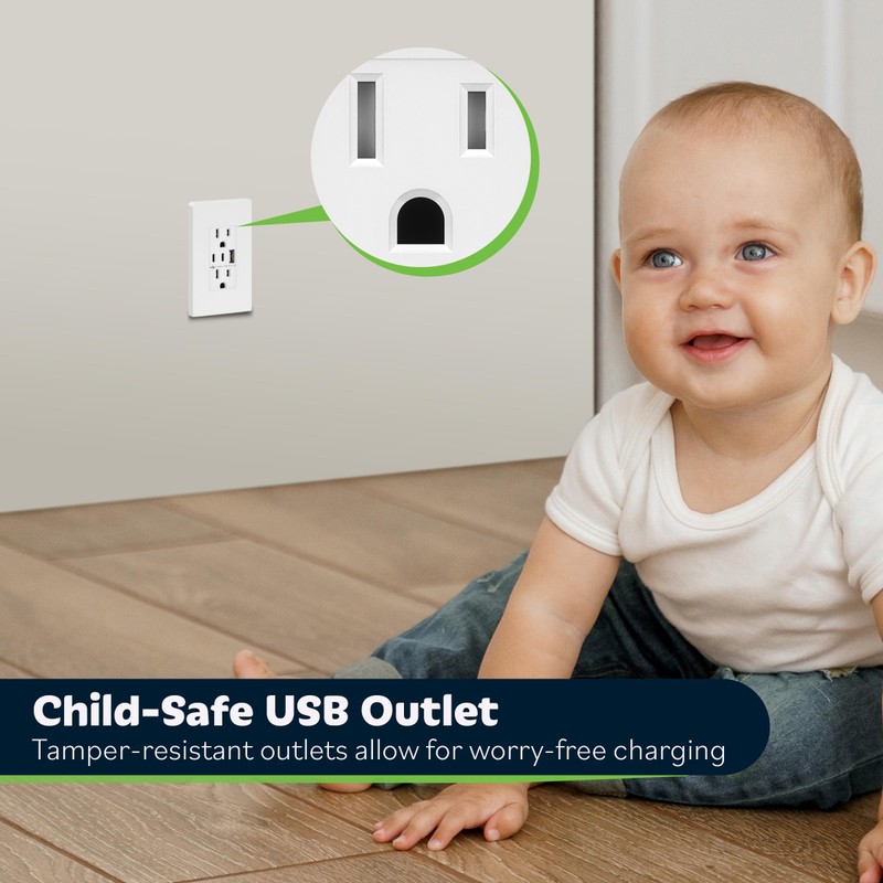 TOPGREENER USB Outlet with 15A Duplex Tamper-Resistant Receptacles, USB Type-A,