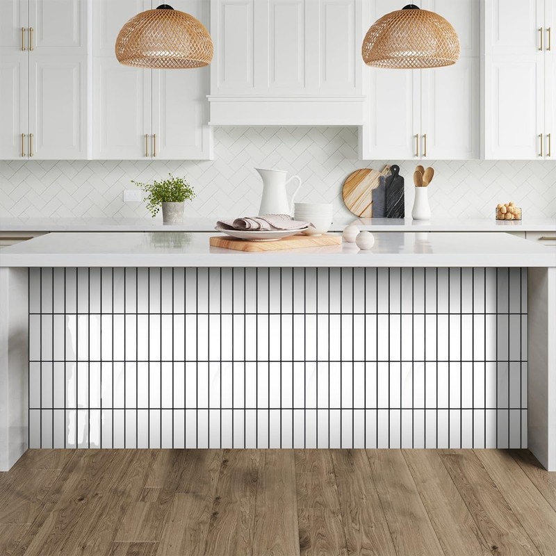 COMSTICKC White Peel and Stick Backsplash,10 Pcs 12''x12'',Glossy White Peel