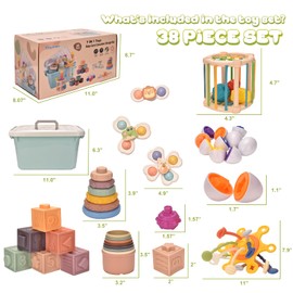 Montessori Toys for 1 Year Old,Baby Toys 6-12 Months,Stacking Building Blocks & Soft Infant Teething Toys & Matching Eggs for Toddlers 0-3-6-9-12 Months,Baby Boys&Girls Gifts(7 in 1)