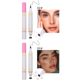 Erinde 2 in 1 Dual Ended Sommersprossen Stempel & Schwarzen Eyeliner, Wasserfester und Langlebig Freckle Stamp, Natürliche Flüssiger Realistischer Freckle Tattoo Stift, Sonnengeküssten Makeup #02+#03