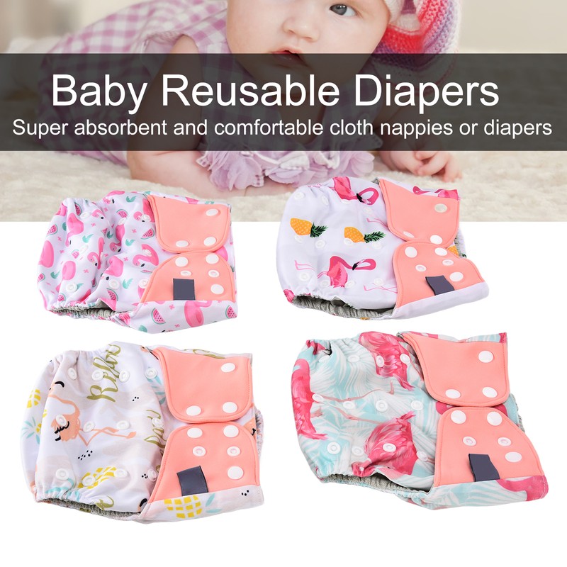 4 Pcs Baby Cloth Diapers Adjustable Washable Reusable Diapers for