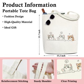 Cat Tote Bag, Canvas Tote Bags for Women, Appreciation Gifts Birthday Gifts for Friends Cat Lover, Cute Tote Bag Reusable Tote Bag Shopping Tote Bag Aesthetic Bags -shu56