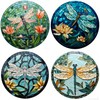 Dragonfly and Lotus 4 Pcs Ceramic Coasters for Drinks Absorbent