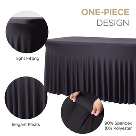 Perfect Memories Premium 6ft Spandex Fitted Tablecloth Table Skirt (Black) - One-Piece, Wrinkle-Resistant Ruffles Installs in Seconds | Weddings, Banquets, Baby Showers, Parties, Events (Black, 4)