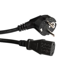 PeakTech Power Cable - IEC Cable with Protective Contact Angled to IEC Plug C13 - Length 1.5 m - 2 m - 250 V AC - VDE/ÖVE, PCs and TV/Audio, 1 Piece, Black, NK/EU-ST