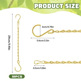LUMOOM Pack of 10 Hanging Basket Chains with 10 S-Hooks, Metal Hanging Basket Chains, 29 cm, Load Capacity of 5 kg, for Plant Hangers, Bird Houses, Wind Chimes (Gold)