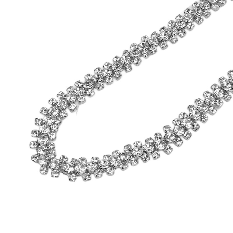 1 Yard 3 Rows Rhinestone Chain Round Glittering Rhinestone White