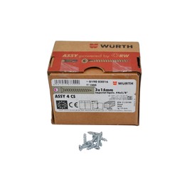 Würth Assy 4 CS Chipboard Screw 3 x 16 mm, 1000 Pieces/Pack, Galvanised Steel, Full Thread, Countersunk Head RW 10
