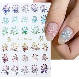 8 Sheets Colorful Firework Nail Stickers for Nail Art 3D Self-Adhesive Holographic Laser Gold Silver Fireworks Design New Year Nail Art Stickers Fireworks Nail Decals for Women DIY Manicure Decor