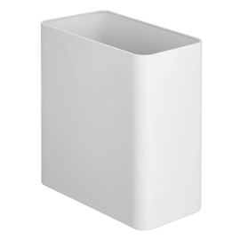 mDesign Stainless Steel Slim Rectangular Modern Metal 2.6 Gallon Trash Can Wastebasket, White