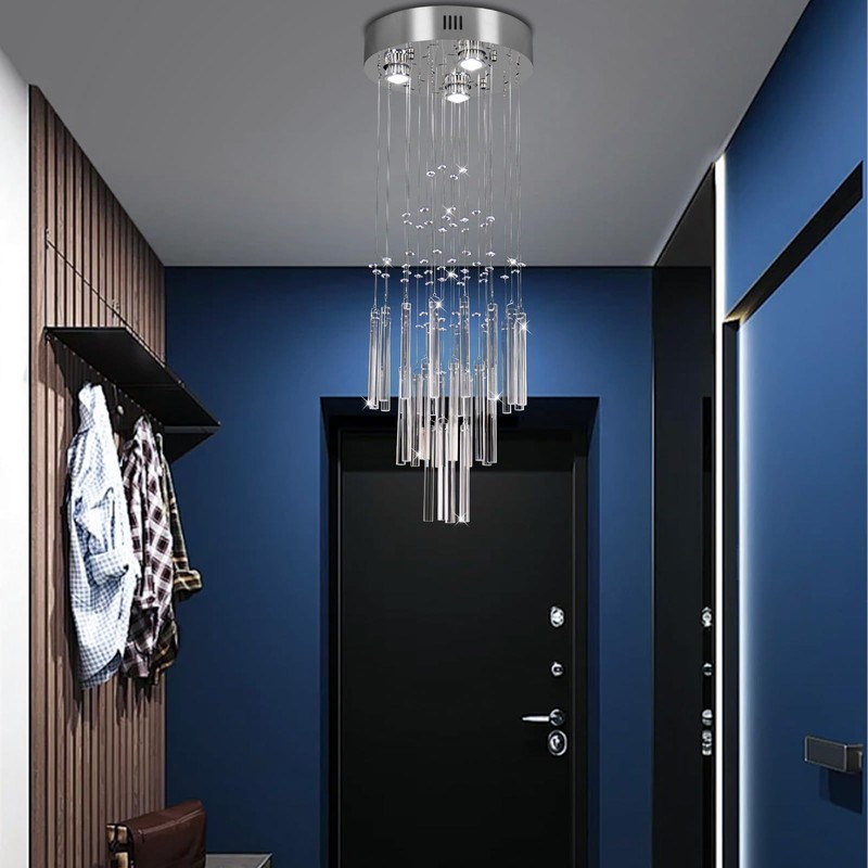 FRIXCHUR 11.8" Modern Crystal Chandelier 33.5" High Ceiling Chandeliers Small