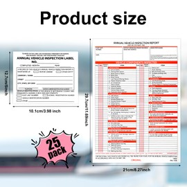25pcs Annual Vehicle Inspection Report Forms & 25pcs FMCSA Inspection Labels, 3-Ply Carbonless Form Driver Vehicle Inspection Report Book Vehicle Dot Inspection Form and Label Sticker