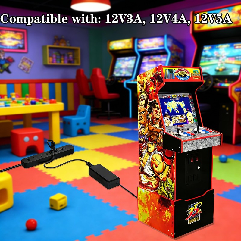 12V Power Supply Charger for Arcade1Up Game Machines - Compatible