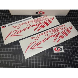 VTEC Racing Script Decals (2pk) Checkered Flag Rocker Fender Window Stickers fits VTEC Dohc Sohc Honda Civic Type R RSX (Gloss Red)
