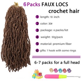 Faux Locs 18 Inch Crochet Hair New Soft Locs 6 Packs/Lot Curly Wavy Pre-Looped Faux Locs Goddess Synthetic Fiber Hair Extensions