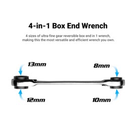 Capri Tools 4-in-1 120-Tooth Box End Reversible Ratcheting Wrench Set, Metric and SAE, 4-Piece with 16 Sizes