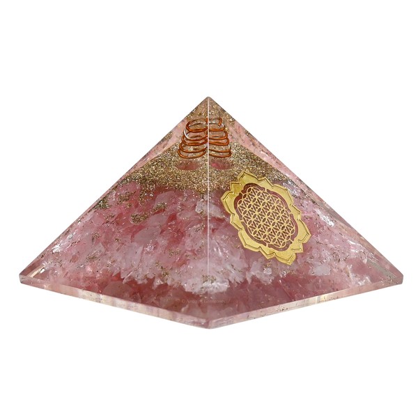 Rose Quartz Crystal Orgone Pyramid - Natural Healing Crystals and Stones (Flower of Life - Lotus)