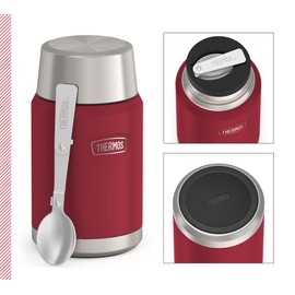 Thermos ICON Food Jar 0.71 L, Red/Berry Matt, Food Jar 710 ml, Double-Walled 18/8 Stainless Steel, Keeps Warm and Cold, with Folding Spoon, Non-Slip Base, Completely Leak-Proof