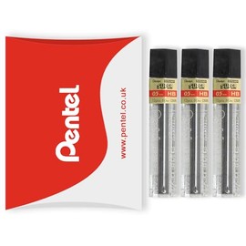 Pentel Super Hi-Polymer Mechanical Leads - Automatic / Mechanical Pencils - In Pentel Cushion Packaging - 0.5mm HB Class - Pack of 3 Tubes (36 Leads)