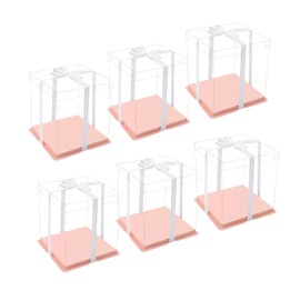 XININSUN pink clear cake box with ribbon,6inch 8inch cake boxes,transparent cake box cake carrier,Square Cardboard Cake Containers clear gift boxes for Wedding,Birthday,Party(6pcs)