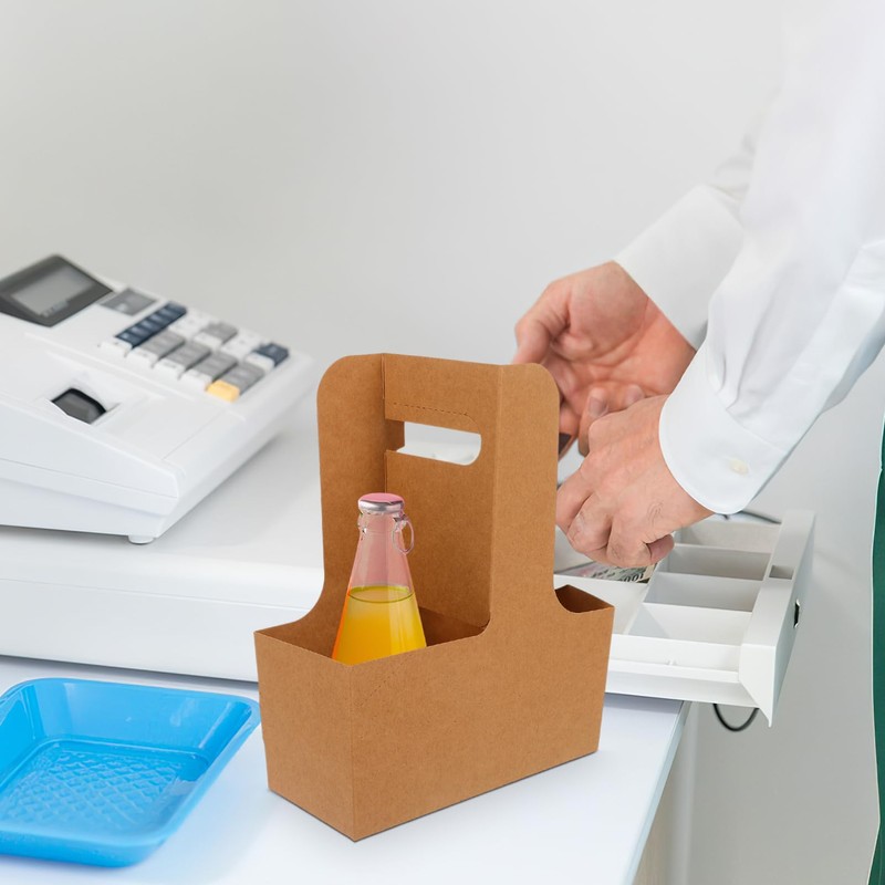 SOLUSTRE 2 Cup Drink Carrier with Handle, 10pcs Kraft Paperboard