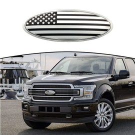 HHLOU 9.5 inch Overlay Emblem Front Grille Rear Tailgate Oval American Black Flag Badge Fit for Ford F150 2015-2021 Years(9.5, Silver)