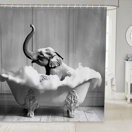 Feelyou Elephant Bath Curtain 72"x78" Kids Animal Shower Curtain for Bathroom Decor for Boys Girls Teens Smoke Gray Bathroom Accessories