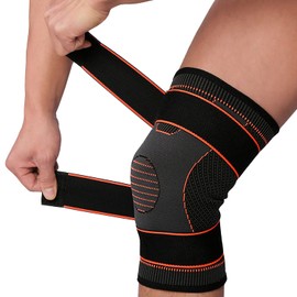 Knee Brace with 2 x Drawstrings, Black/Orange